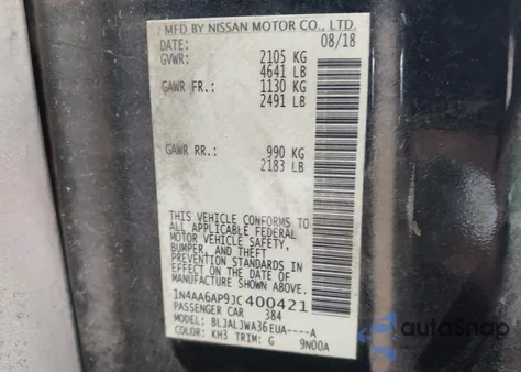 2018 Nissan Maxima 3.5 Sv z USA, uszkodzony, nr VIN 1N4AA6AP9JC400421